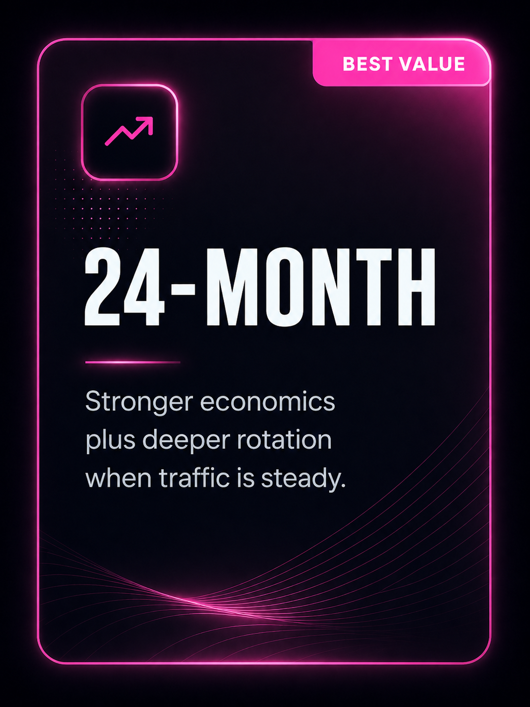 24-month. Stronger economics plus deeper rotation when traffic is steady.